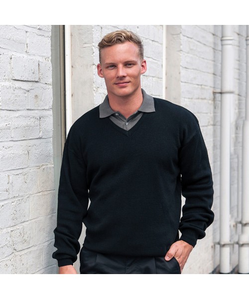 Plain V-neck arcylic wool sweater RTY 260gsm, 10 Gauge